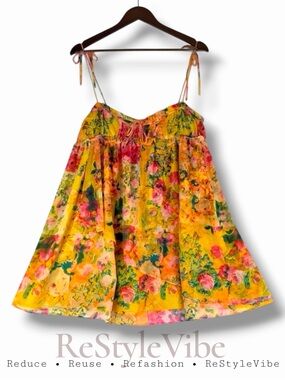 FOR LOVE BELL Women’s Size L Dress Mini Floral Babydoll Style Tie Straps